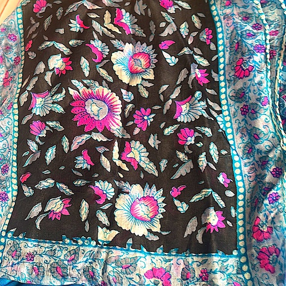 hand block dyed 100% silk scarf vtg India long rectangle artisan hand woven 70s - Picture 2 of 7